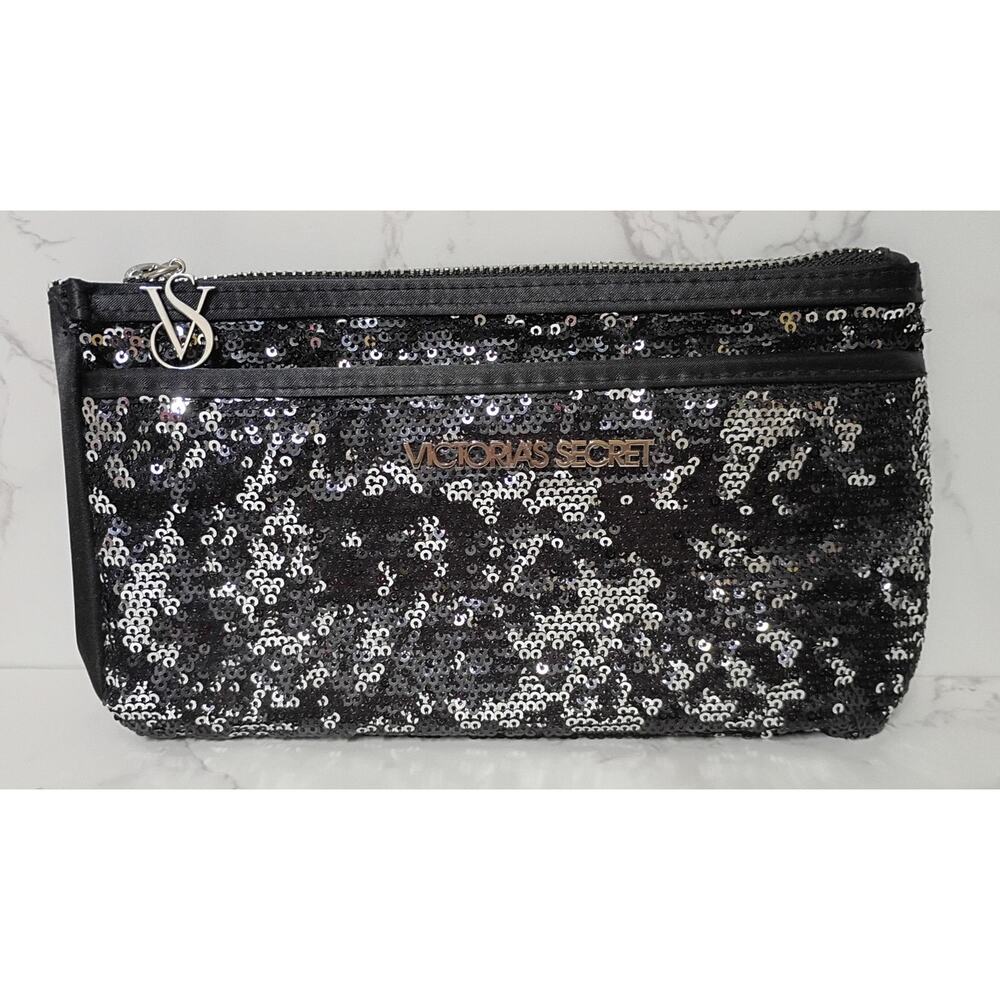 VICTORIA'S SECRET Black Sequin Double Zipper Evening Bag - NWOT